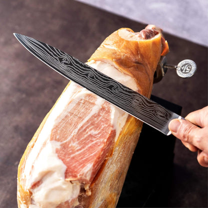 Damascus Style Slicing Carving Knife - 10 Inch Full Tang High Carbon German Stainless Steel Brisket Kitchen Knives - Long Slicer & Carver - Ergonomic Pakkawood Handle - With Gift Box