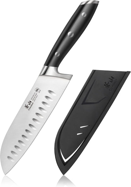 Cangshan ALPS Series 502742 German Steel Forged 7-inch Santoku Knife with Sheath, Black
