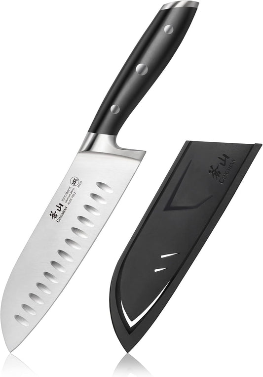 Cangshan ALPS Series 502742 German Steel Forged 7-inch Santoku Knife with Sheath, Black