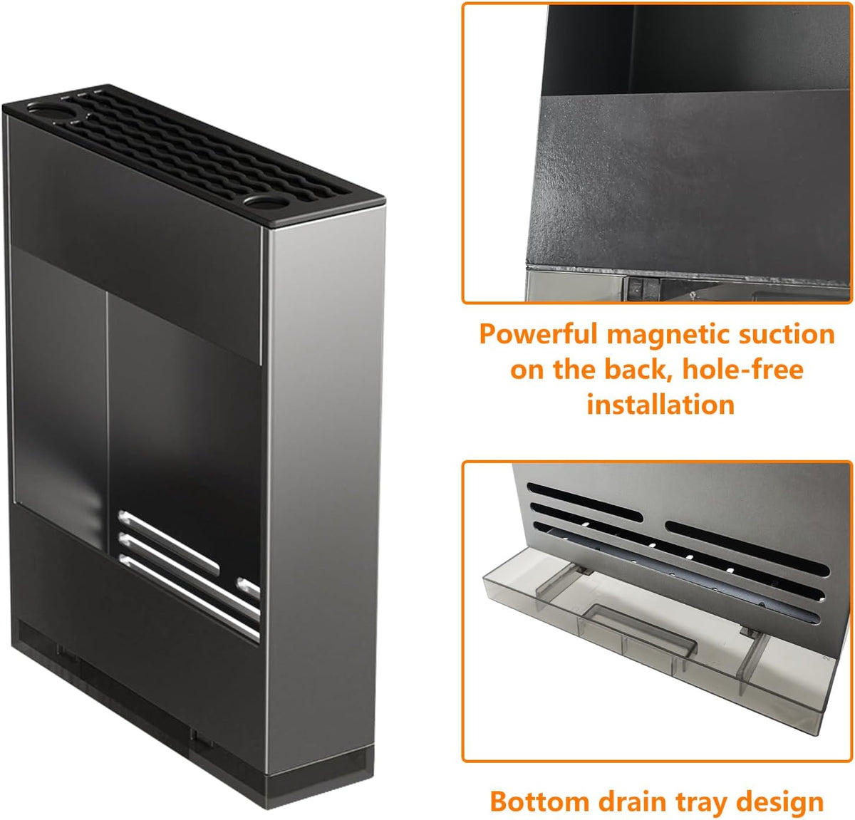 Magnetic Universal Knife Block Holder, Magnetic Aluminum Knife Holder for Refrigerator with Slots for Scissors and Sharpening Rod Storage Stand Display Unique Slot Design to Protect Blade