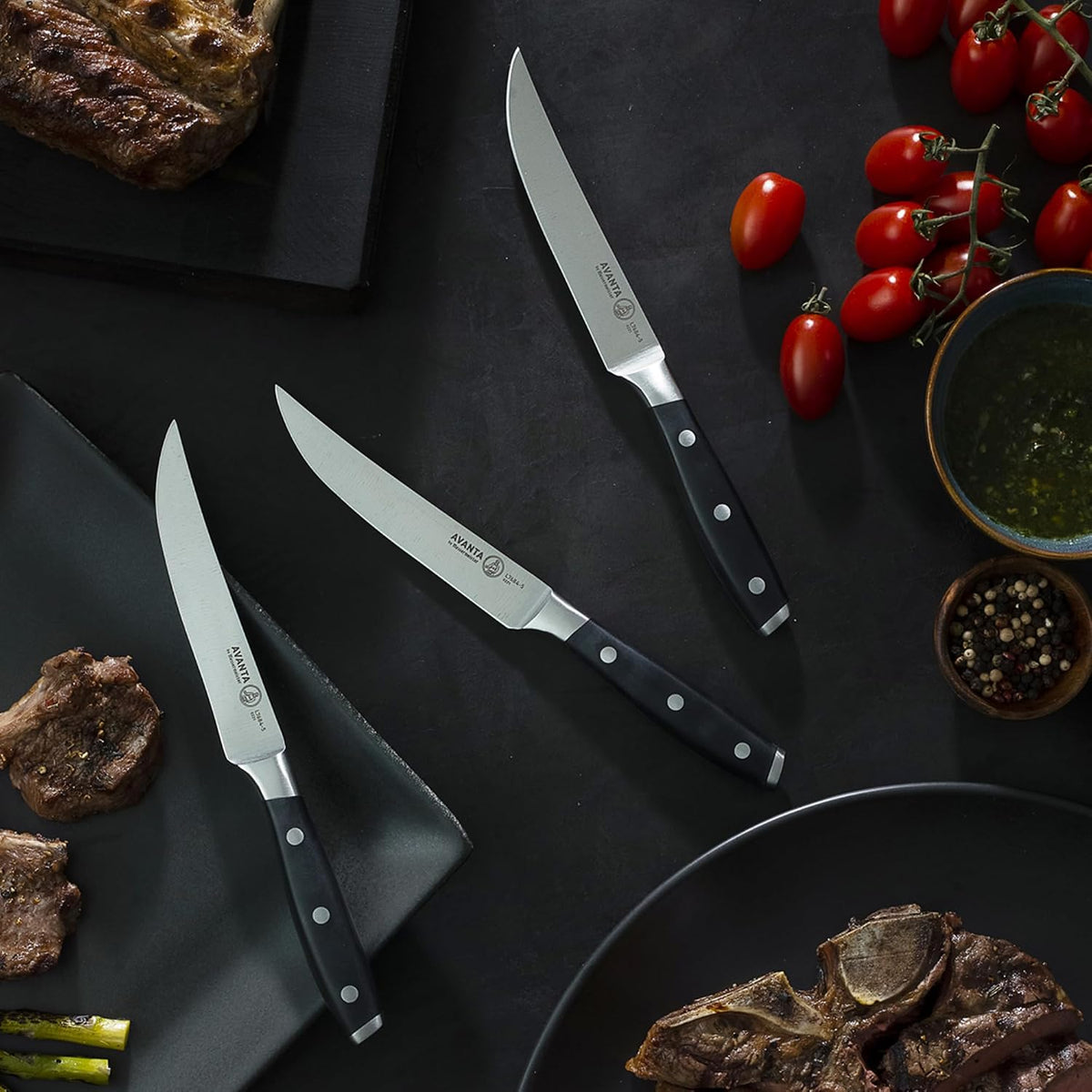 Avanta Forged 5” Fine Edge Steak Knife Set - German X50 Stainless Steel - Rust Resistant & Easy to Maintain - Includes 4 Steak Knives