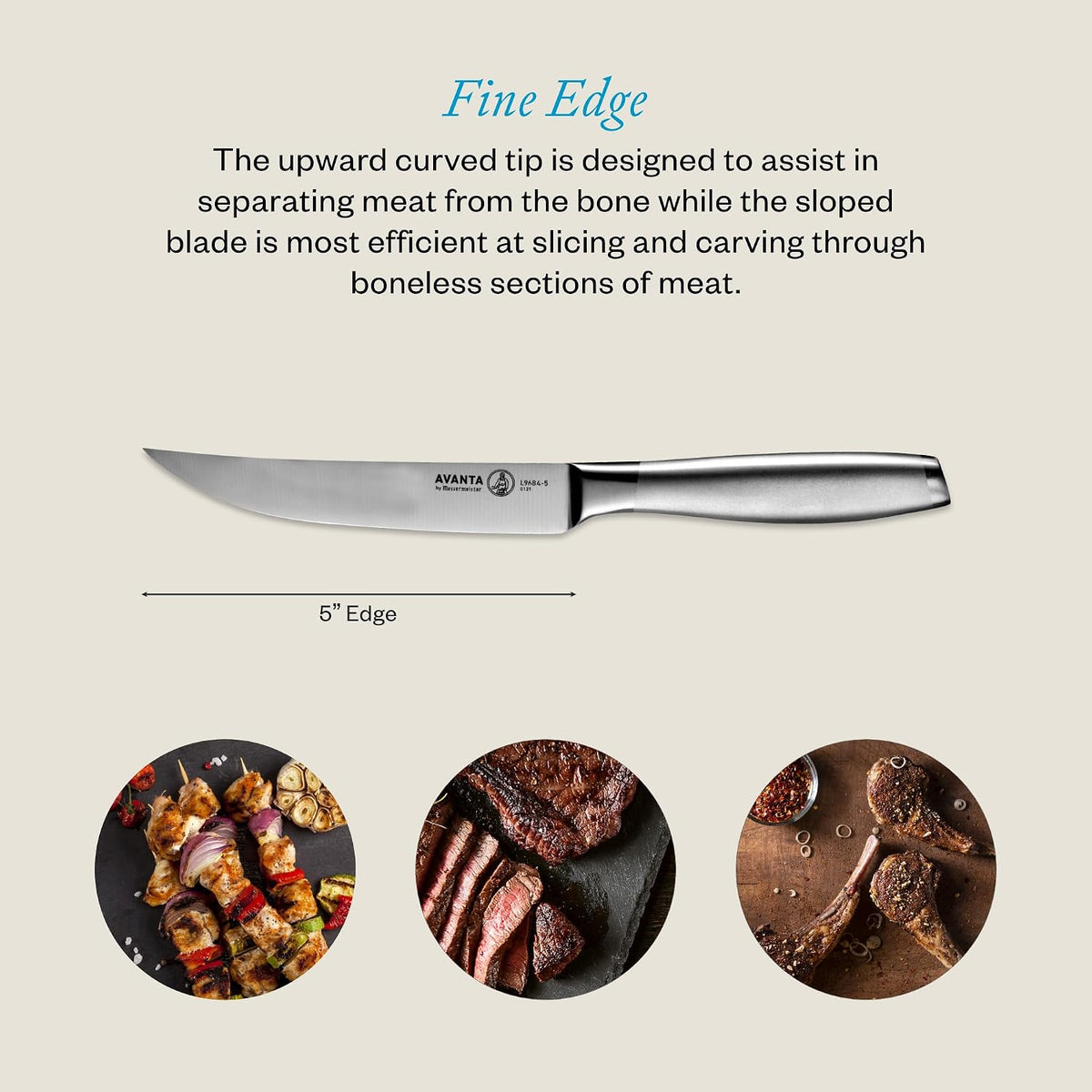 Avanta Forged 5” Fine Edge Steak Knife Set - German X50 Stainless Steel - Rust Resistant & Easy to Maintain - Includes 4 Steak Knives