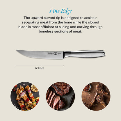 Avanta Forged 5” Fine Edge Steak Knife Set - German X50 Stainless Steel - Rust Resistant & Easy to Maintain - Includes 4 Steak Knives
