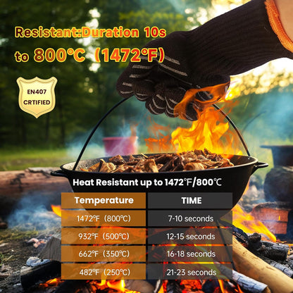 BBQ Gloves, Oven Gloves with Fingers –1472℉ Heat Resistant Gloves for Grilling | Aramid Retardant Non-Slip Grip, Long Cuff Mitts, Black,L