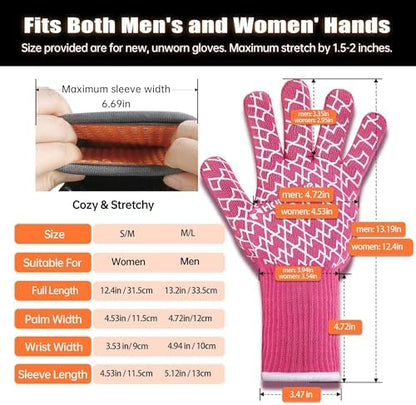 BBQ Gloves, Oven Gloves with Fingers –1472℉ Heat Resistant Gloves for Grilling | Aramid Retardant Non-Slip Grip, Long Cuff Mitts, Black,L