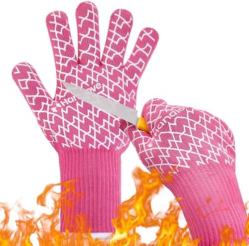 BBQ Gloves, Oven Gloves with Fingers –1472℉ Heat Resistant Gloves for Grilling | Aramid Retardant Non-Slip Grip, Long Cuff Mitts, Black,L