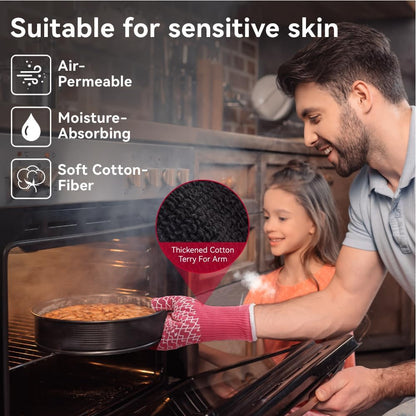 BBQ Gloves, Oven Gloves with Fingers –1472℉ Heat Resistant Gloves for Grilling | Aramid Retardant Non-Slip Grip, Long Cuff Mitts, Black,L