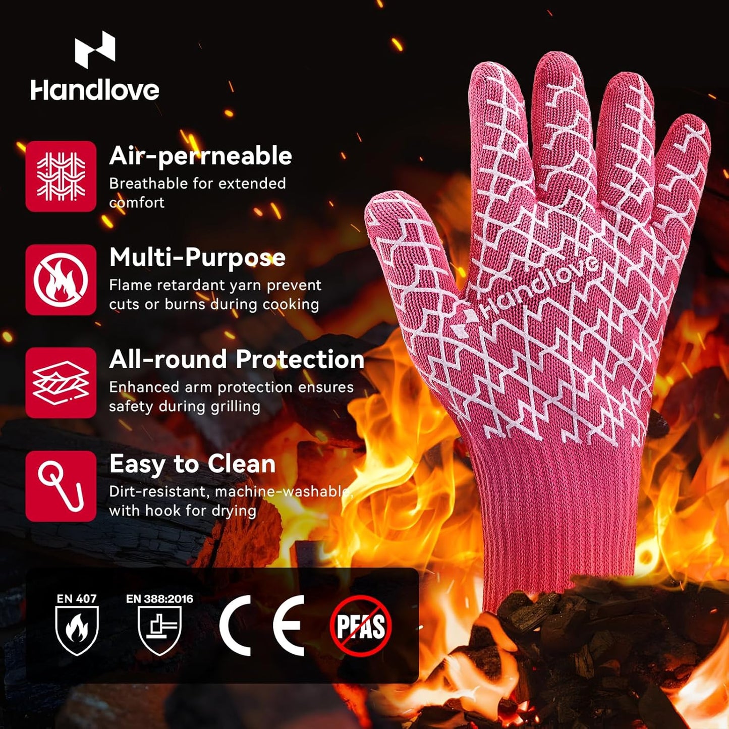 BBQ Gloves, Oven Gloves with Fingers –1472℉ Heat Resistant Gloves for Grilling | Aramid Retardant Non-Slip Grip, Long Cuff Mitts, Black,L