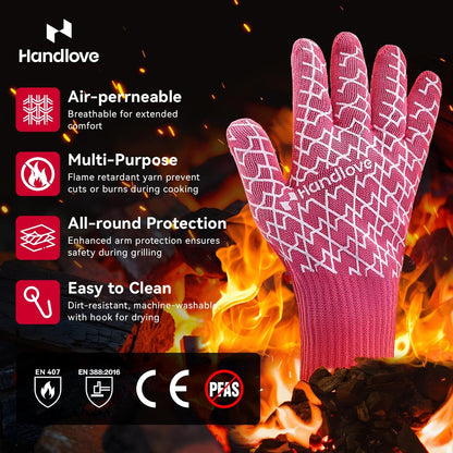 BBQ Gloves, Oven Gloves with Fingers –1472℉ Heat Resistant Gloves for Grilling | Aramid Retardant Non-Slip Grip, Long Cuff Mitts, Black,L