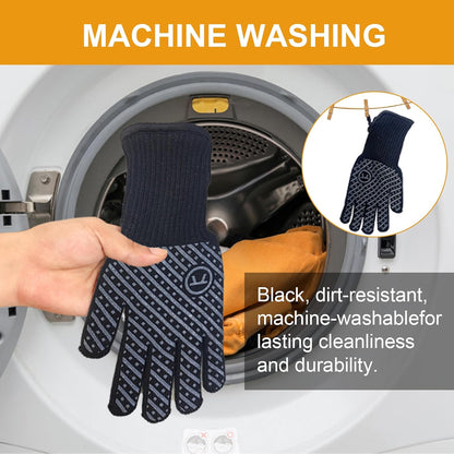 BBQ Gloves, Oven Gloves with Fingers –1472℉ Heat Resistant Gloves for Grilling | Aramid Retardant Non-Slip Grip, Long Cuff Mitts, Black,L