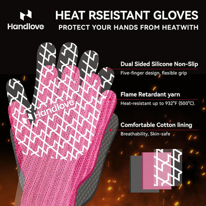 BBQ Gloves, Oven Gloves with Fingers –1472℉ Heat Resistant Gloves for Grilling | Aramid Retardant Non-Slip Grip, Long Cuff Mitts, Black,L