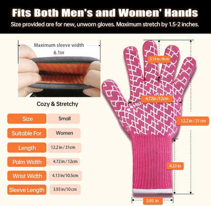 BBQ Gloves, Oven Gloves with Fingers –1472℉ Heat Resistant Gloves for Grilling | Aramid Retardant Non-Slip Grip, Long Cuff Mitts, Black,L