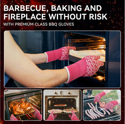 BBQ Gloves, Oven Gloves with Fingers –1472℉ Heat Resistant Gloves for Grilling | Aramid Retardant Non-Slip Grip, Long Cuff Mitts, Black,L