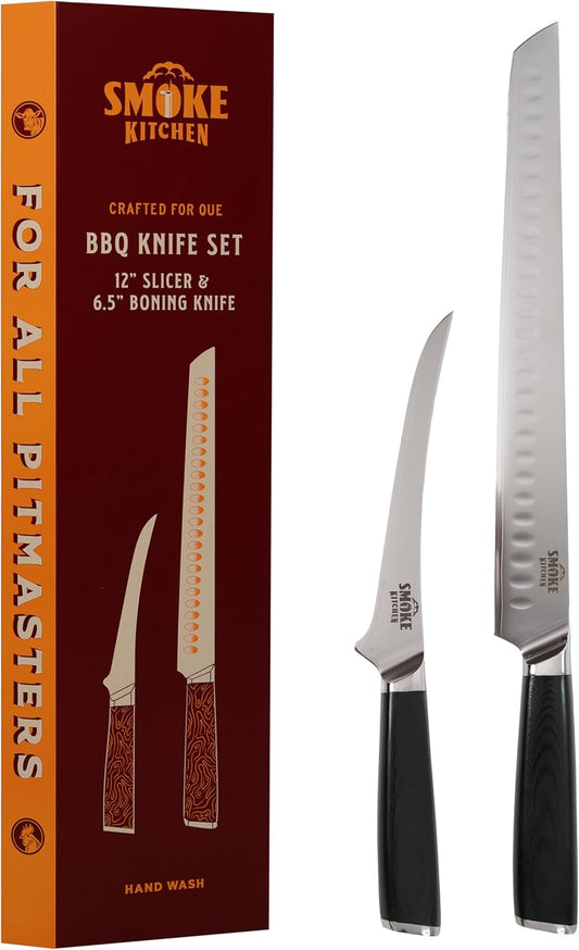 BBQ Knife Set – 12" Brisket Slicing Knife & 6.5" Boning Knife – VG-10 Steel, Full Tang, G10 Handle – Trim, Slice & Carve Brisket, Ribs, Chicken, Pork – Pitmaster Gift