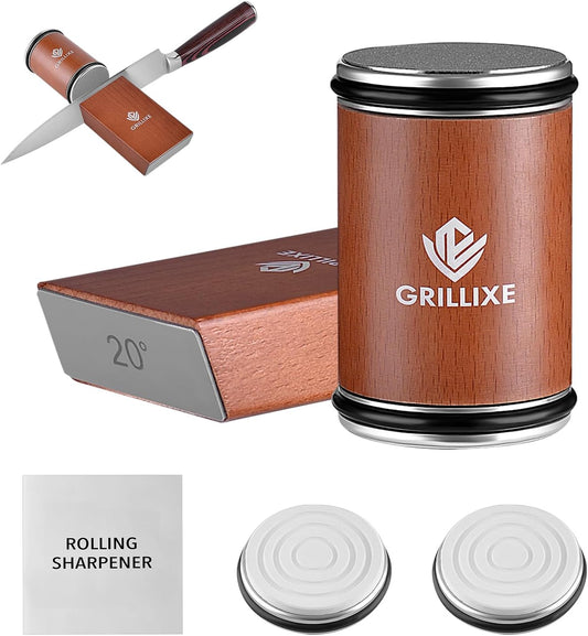Professional Rolling Knife Sharpener Kit, Kitchen Knife Sharpener with 2 Extra Diamond and Ceramic Discs, 15° & 20° Magnetic Angle Knife Sharpening for Steel of Any Hardness.