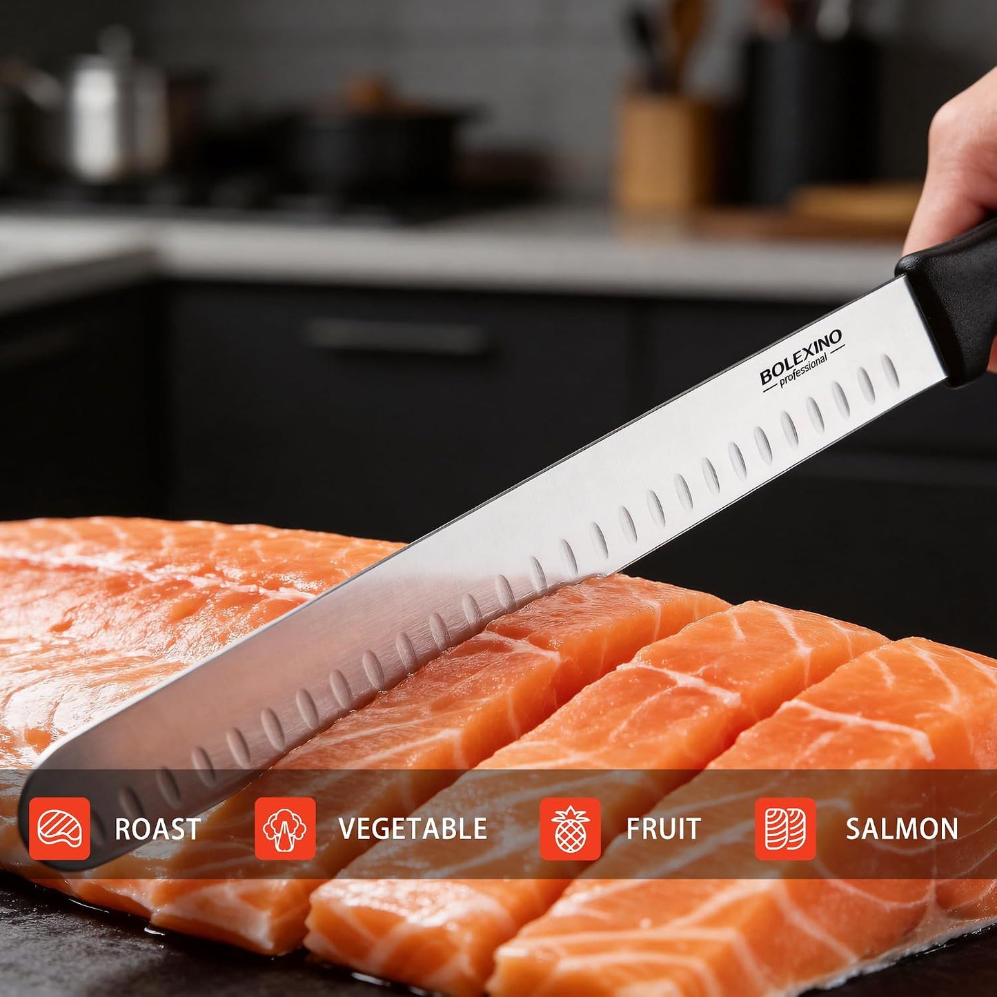 12" Carving Slicing Knife, Sharp Ham Slicer for Meat & BBQ | Razor-Sharp 12" Carving Blade, Ergonomic Non-Slip Handle, High-Carbon Stainless Steel, Versatile for Meats & Vegetables.