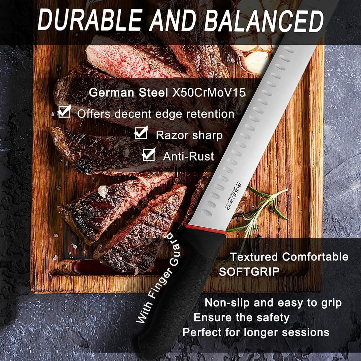 12" Carving Slicing Knife, Sharp Ham Slicer for Meat & BBQ | Razor-Sharp 12" Carving Blade, Ergonomic Non-Slip Handle, High-Carbon Stainless Steel, Versatile for Meats & Vegetables.