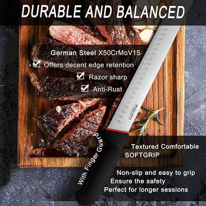 12" Carving Slicing Knife, Sharp Ham Slicer for Meat & BBQ | Razor-Sharp 12" Carving Blade, Ergonomic Non-Slip Handle, High-Carbon Stainless Steel, Versatile for Meats & Vegetables.