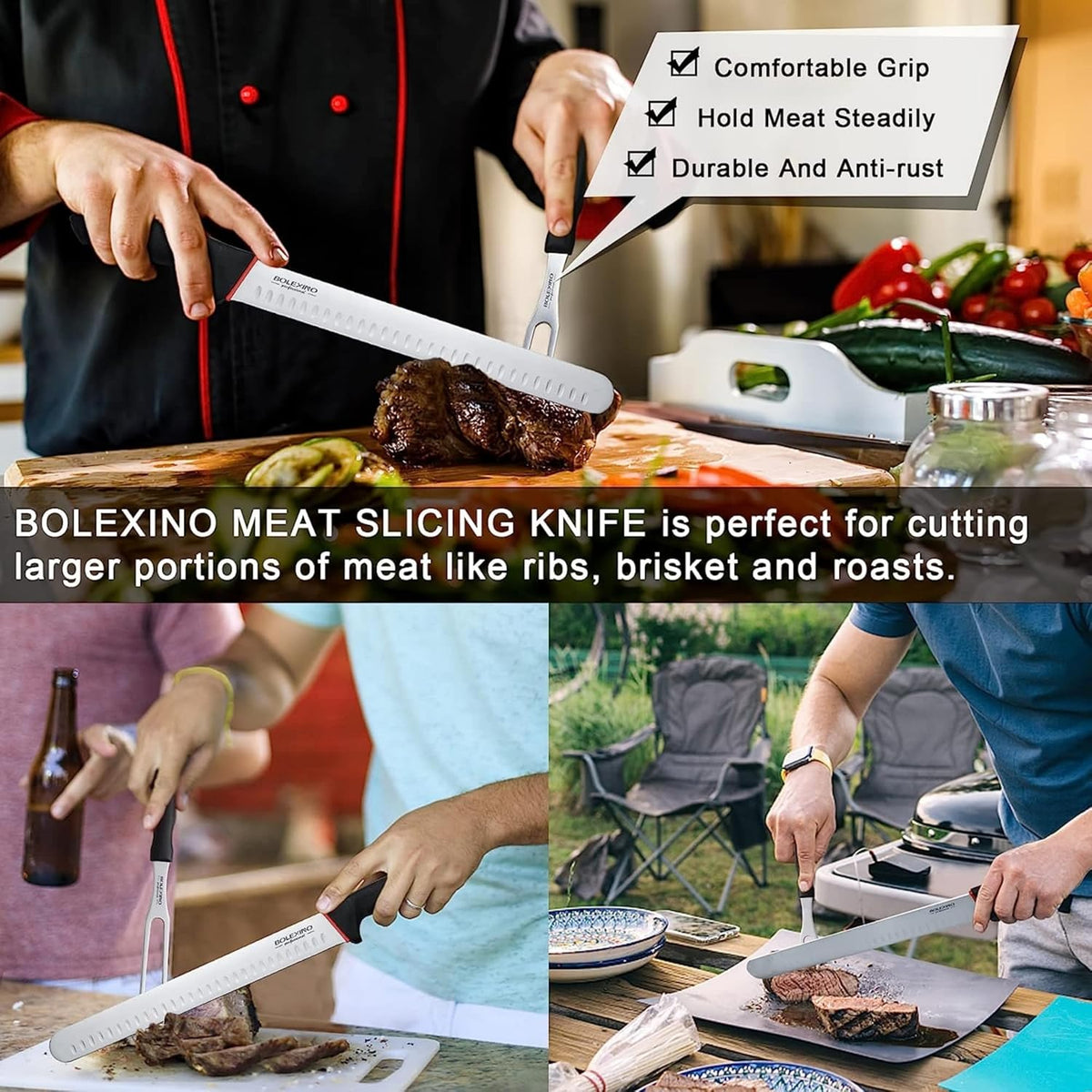 12" Carving Slicing Knife, Sharp Ham Slicer for Meat & BBQ | Razor-Sharp 12" Carving Blade, Ergonomic Non-Slip Handle, High-Carbon Stainless Steel, Versatile for Meats & Vegetables.