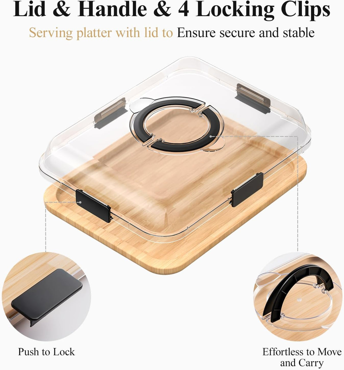 Portable Bamboo Charcuterie Board with Lid, 6 Compartments