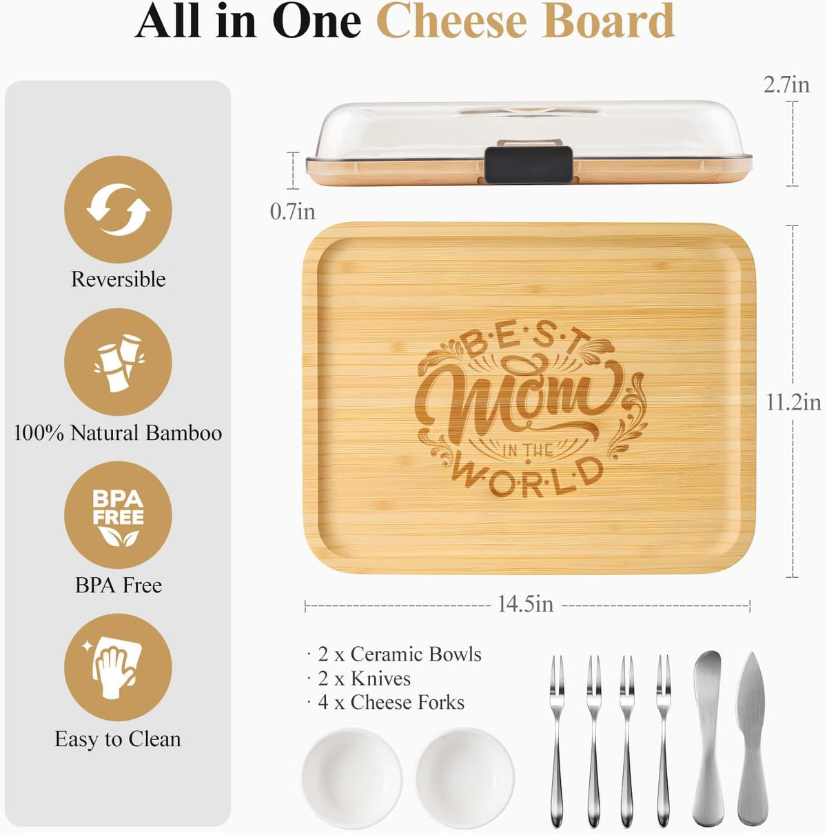 Portable Bamboo Charcuterie Board with Lid, 6 Compartments