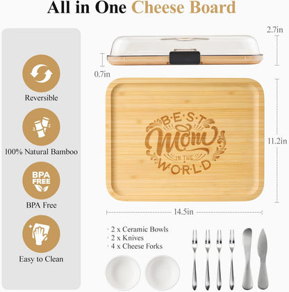 Portable Bamboo Charcuterie Board with Lid, 6 Compartments
