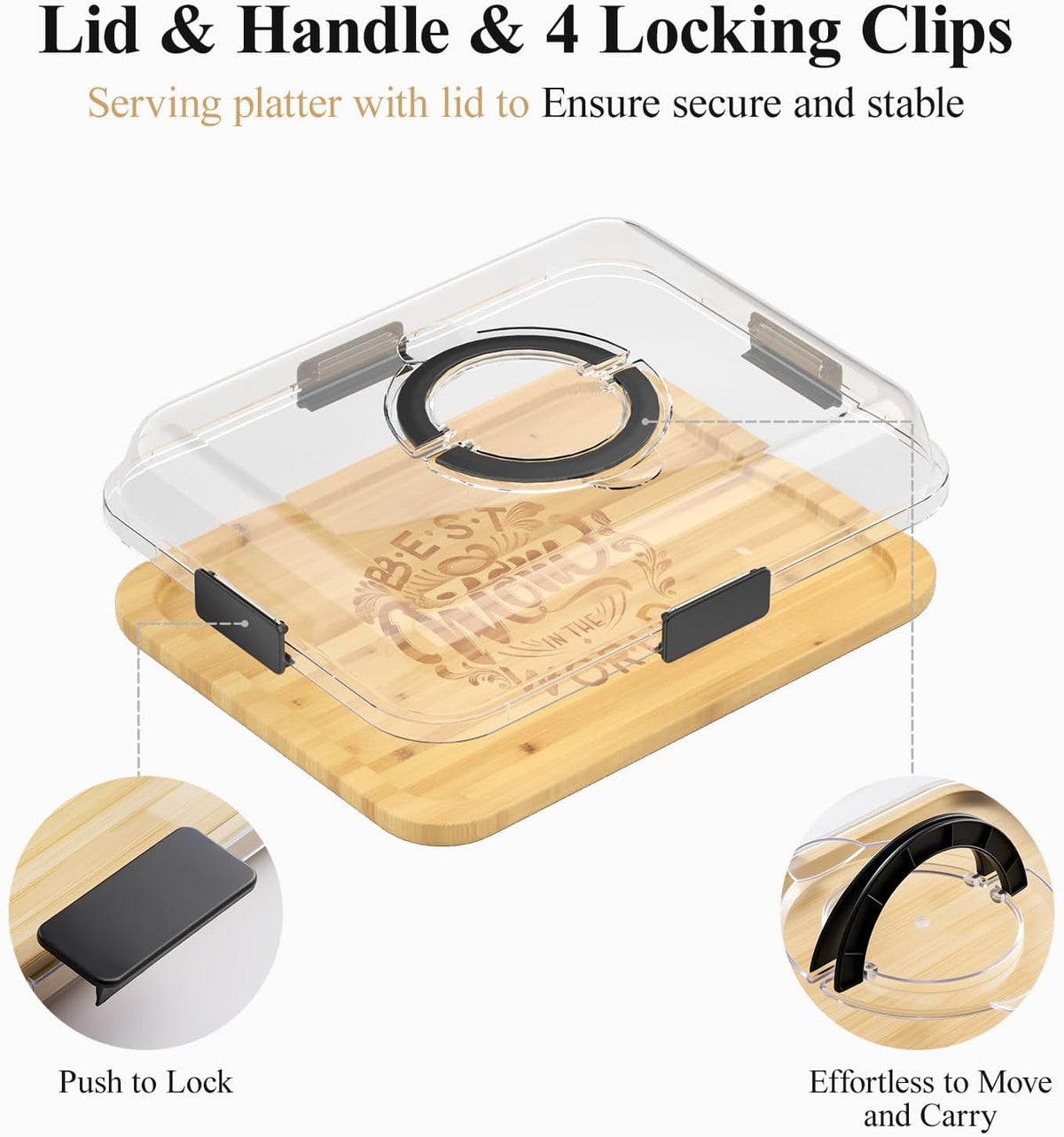 Portable Bamboo Charcuterie Board with Lid, 6 Compartments