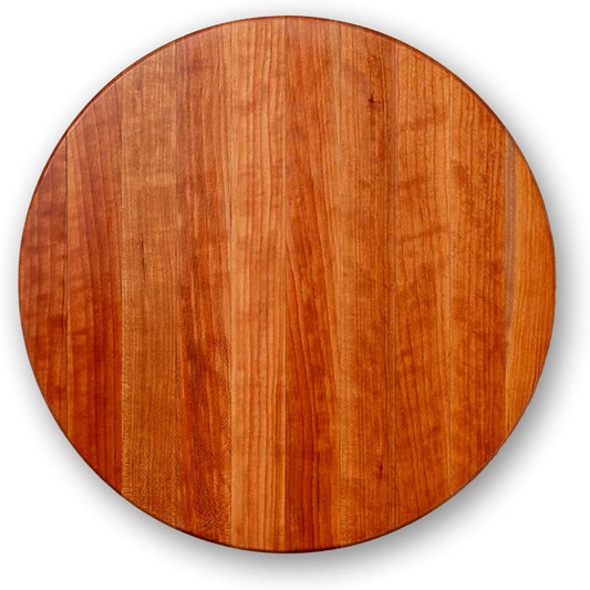 R-Board Series Round Wooden Cherry Cutting Board 18”x18” – 1.5” Thick, 10.5-lb Reversible Butcher Block with Edge-Grain – Made in the USA