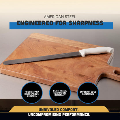 SofGrip 12" Scalloped Roast Slicer Knife | 24243 | High-Carbon DEXSTEEL Blade | Non-Slip Soft Rubber Grip Handle | NSF Certified, Stain-Free, Made in USA