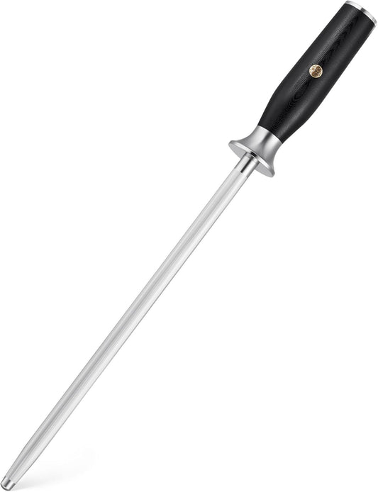 10 in. Honing Steel, Shogun Series Honing Rod with G10 Fiberglass Handle & Metal Hand Guard, Full Tang Knife Sharpener Rod, Sharpening Steel Knife Sharpener for Rolled Knife Edges with Gift Box