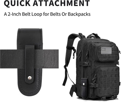 Pocket Knife Sheath, 5" Folding Pocket EDC Knife Case, Portable Pouch Knife Leather Holster with Snap Closure and Belt Loop, Accessory for Outdoor Climbing, Camping, Cycling and Hiking, Black