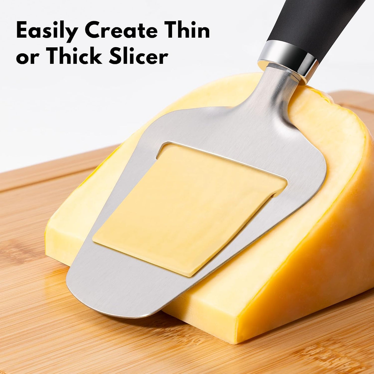 Upgraded Non-Stick Cheese Slicers for Block Cheese Multi-Functional Cheese Cutter for Mozzarella, Cheddar, Gruyere Charcuterie Accessories Dishwasher Safe Kitchen Tools, Black