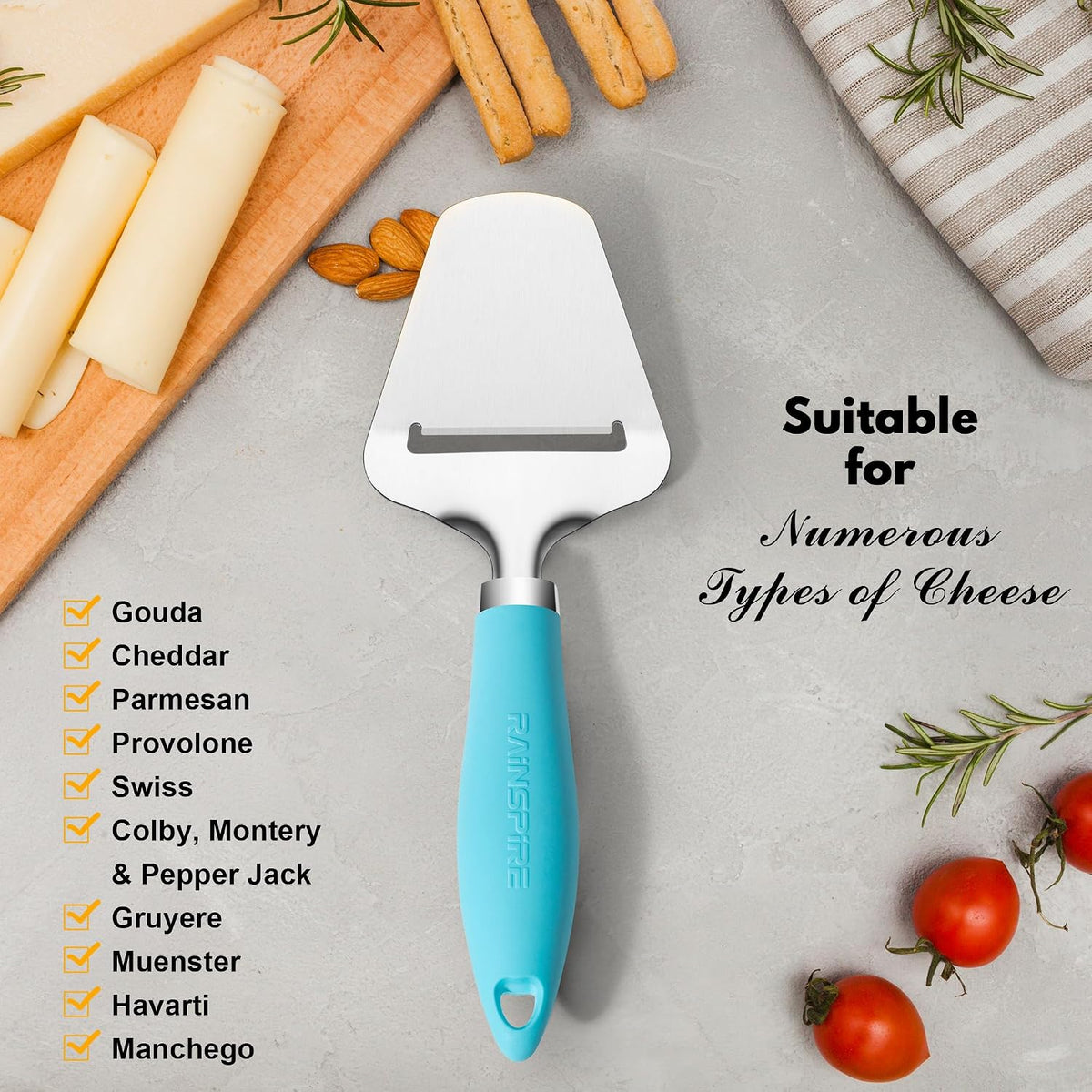 Upgraded Non-Stick Cheese Slicers for Block Cheese Multi-Functional Cheese Cutter for Mozzarella, Cheddar, Gruyere Charcuterie Accessories Dishwasher Safe Kitchen Tools, Black