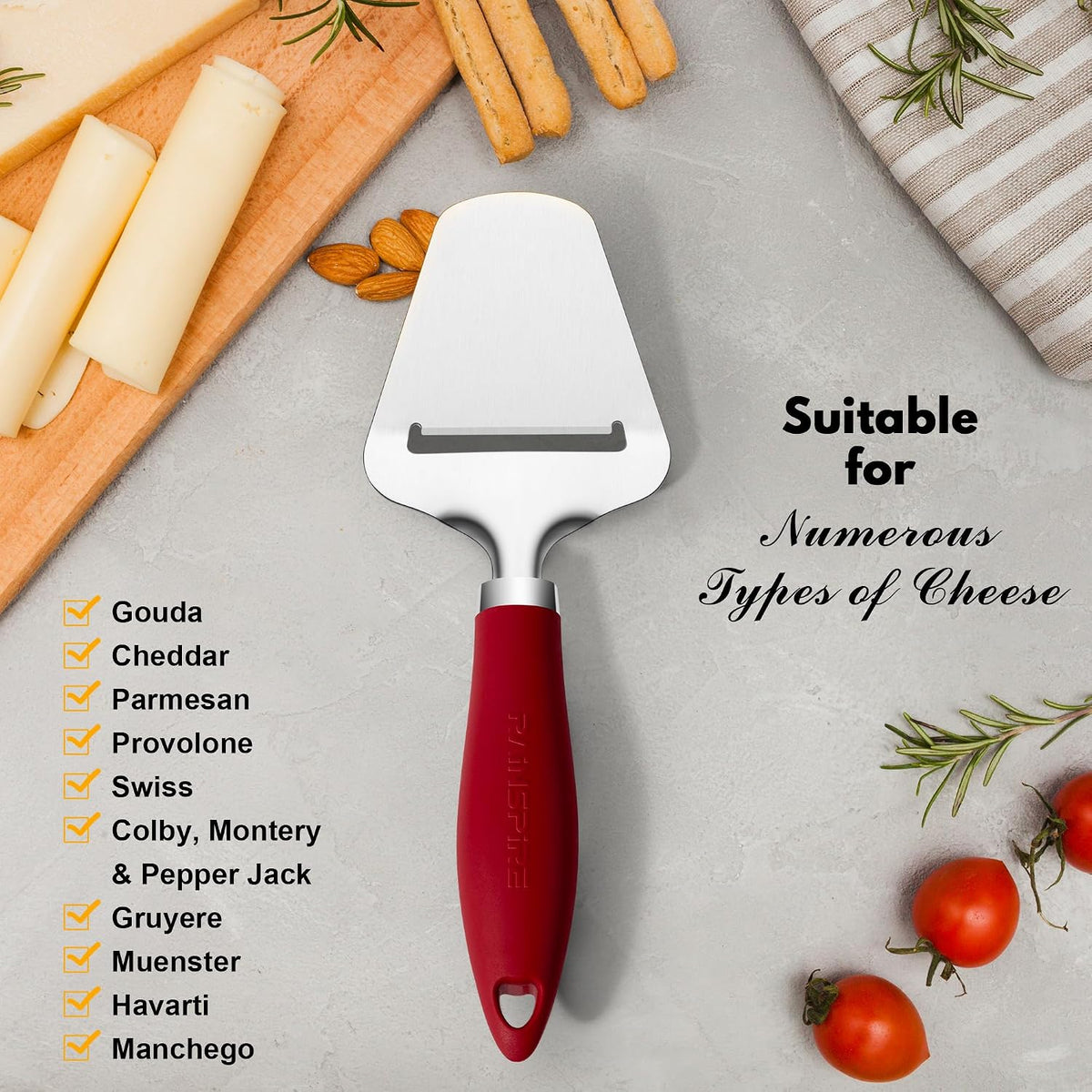 Upgraded Non-Stick Cheese Slicers for Block Cheese Multi-Functional Cheese Cutter for Mozzarella, Cheddar, Gruyere Charcuterie Accessories Dishwasher Safe Kitchen Tools, Black