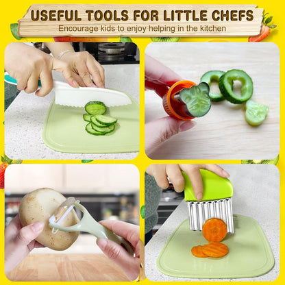 4 Pcs Kids Knife Set, Kids Kitchen Knife with Crinkle Cutter, Serrated Edges Plastic Toddler Chef Knife for Real Cooking & Cutting Fruit Bread