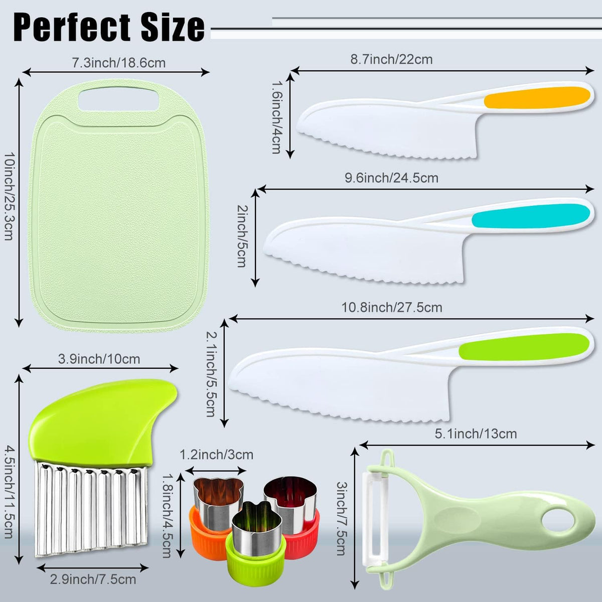 4 Pcs Kids Knife Set, Kids Kitchen Knife with Crinkle Cutter, Serrated Edges Plastic Toddler Chef Knife for Real Cooking & Cutting Fruit Bread