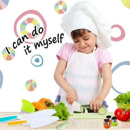 4 Pcs Kids Knife Set, Kids Kitchen Knife with Crinkle Cutter, Serrated Edges Plastic Toddler Chef Knife for Real Cooking & Cutting Fruit Bread