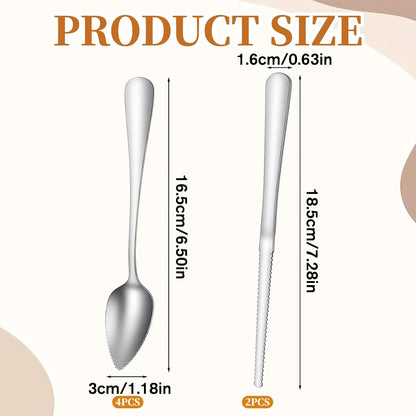 6Pcs Grapefruit Spoon, Grapefruit Spoon Knife Set with Serrat Edge