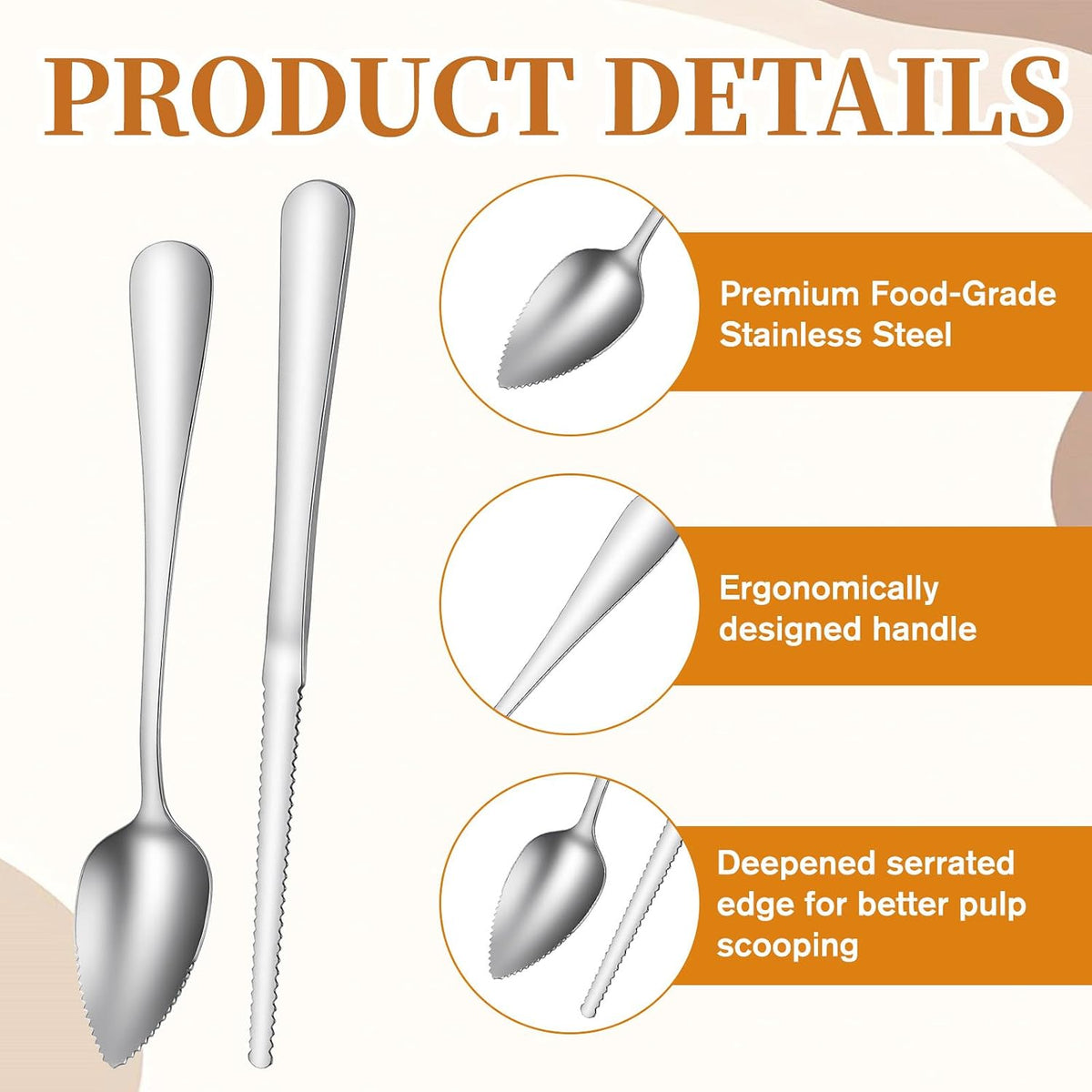 6Pcs Grapefruit Spoon, Grapefruit Spoon Knife Set with Serrat Edge