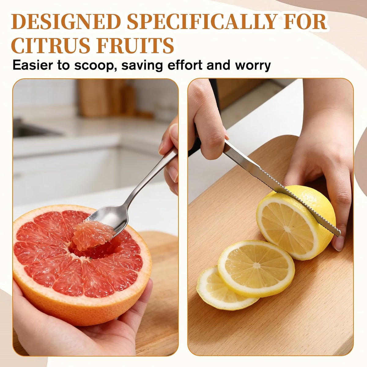 6Pcs Grapefruit Spoon, Grapefruit Spoon Knife Set with Serrat Edge