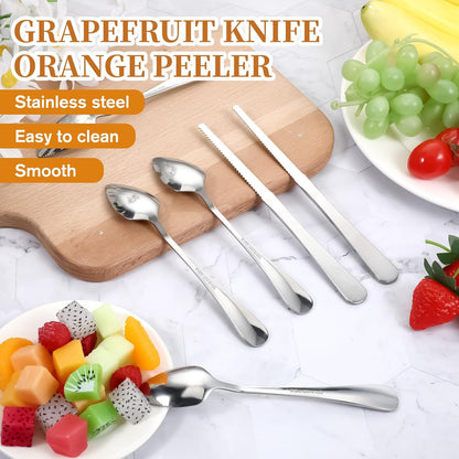 6Pcs Grapefruit Spoon, Grapefruit Spoon Knife Set with Serrat Edge