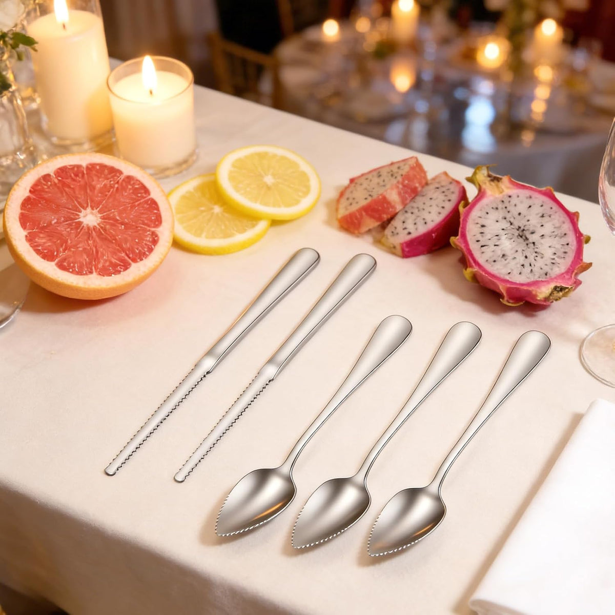 6Pcs Grapefruit Spoon, Grapefruit Spoon Knife Set with Serrat Edge