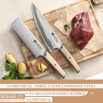 7" Japanese Nakiri Knife, Japanese High Carbon Stainless Steel Chef Knife, Multipurpose Meat Vegetable Sharp Kitchen Knife with Ergonomic Pakkawood Handle