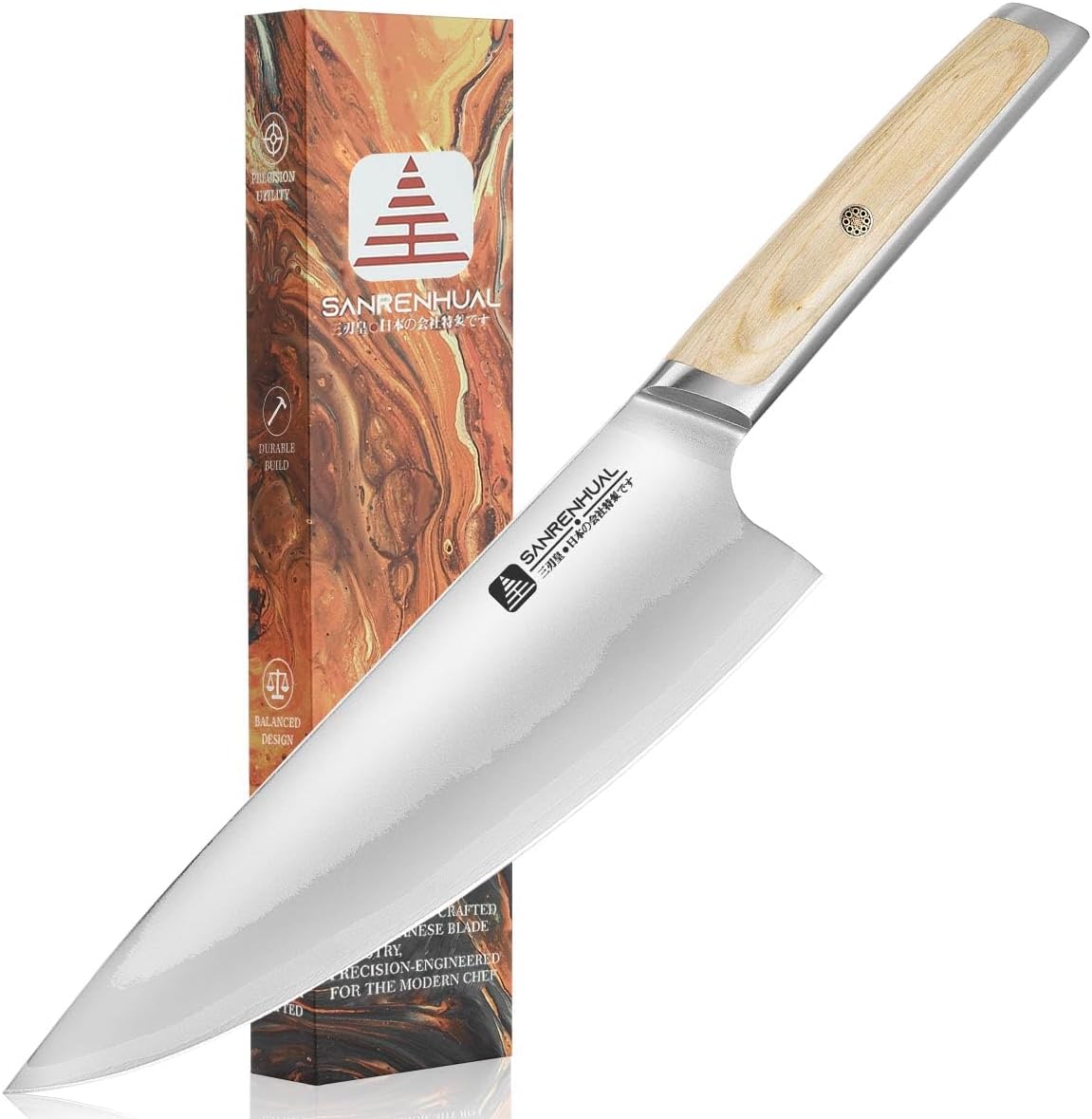 7" Japanese Nakiri Knife, Japanese High Carbon Stainless Steel Chef Knife, Multipurpose Meat Vegetable Sharp Kitchen Knife with Ergonomic Pakkawood Handle
