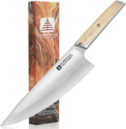 7" Japanese Nakiri Knife, Japanese High Carbon Stainless Steel Chef Knife, Multipurpose Meat Vegetable Sharp Kitchen Knife with Ergonomic Pakkawood Handle