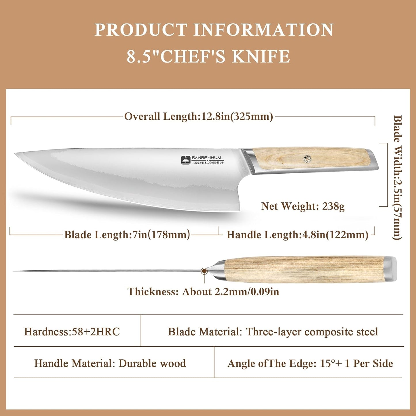 7" Japanese Nakiri Knife, Japanese High Carbon Stainless Steel Chef Knife, Multipurpose Meat Vegetable Sharp Kitchen Knife with Ergonomic Pakkawood Handle