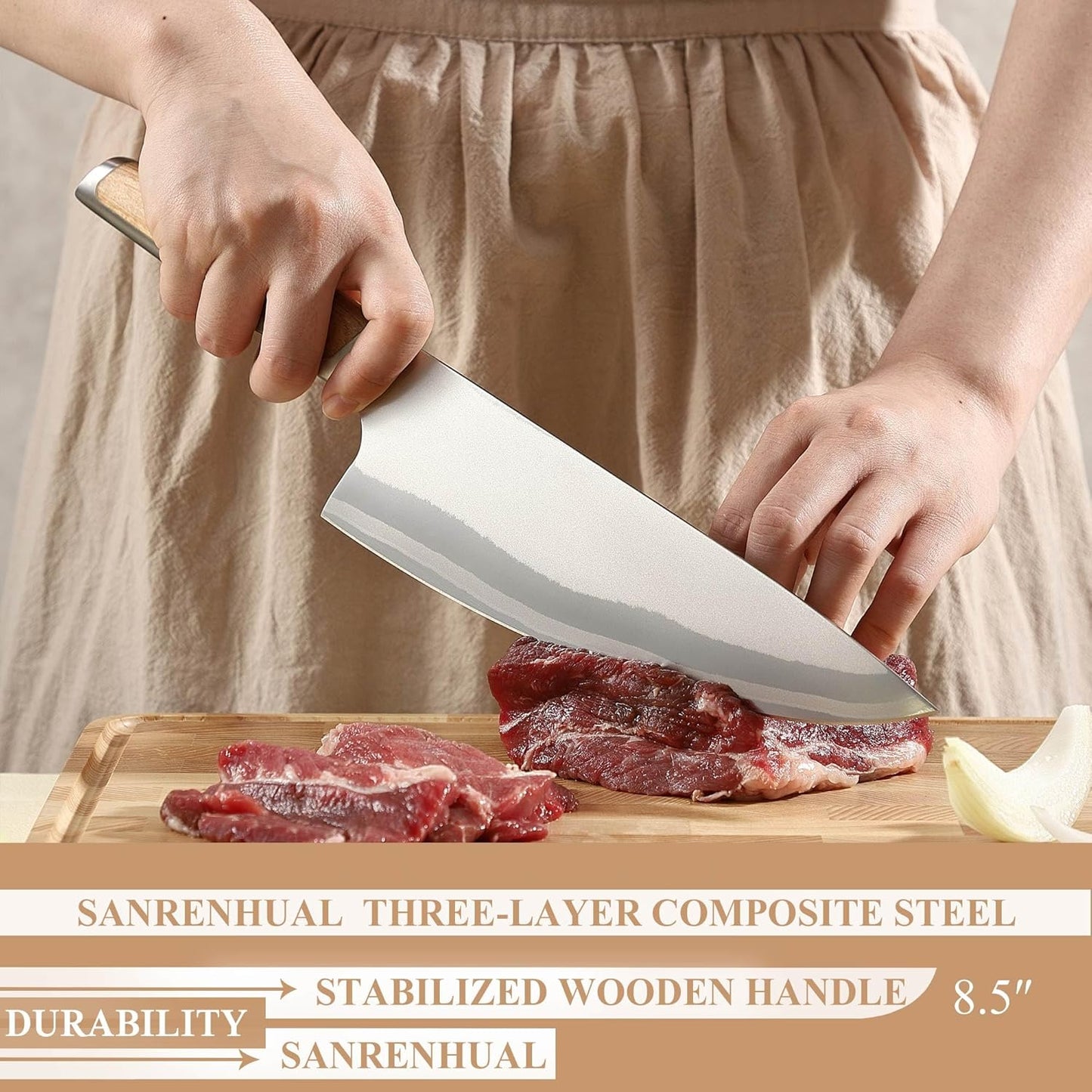 7" Japanese Nakiri Knife, Japanese High Carbon Stainless Steel Chef Knife, Multipurpose Meat Vegetable Sharp Kitchen Knife with Ergonomic Pakkawood Handle