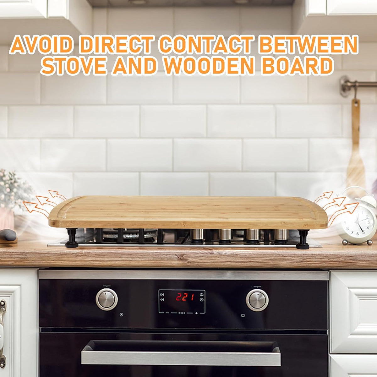 Bamboo Noodle Board Stove Cover 30x20 in, Wood Stove Top Cover Cutting Board with Adjustable Legs & Juice Grooves, RV Sink Cover Butcher Block for Small Spaces Apartments, Natural