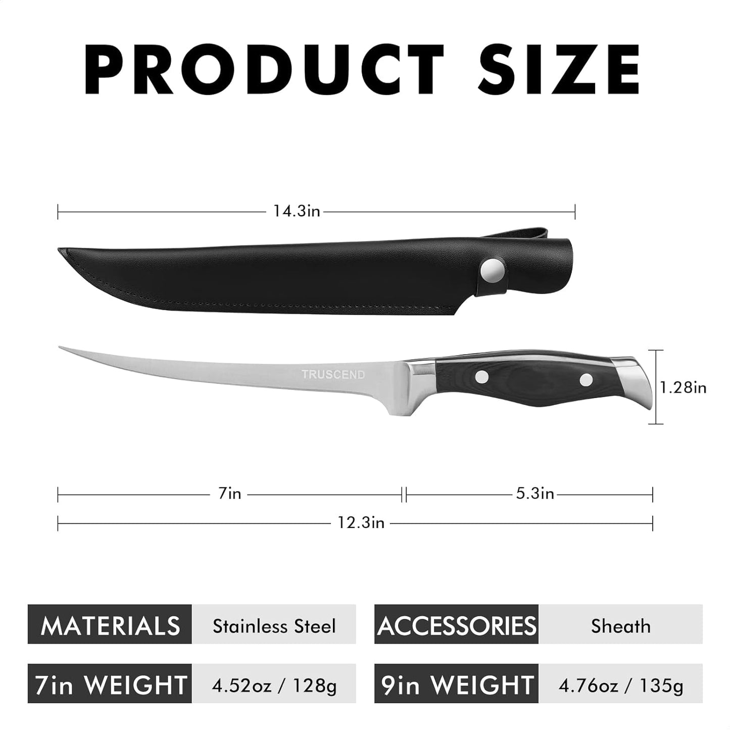 Boning Knife with Protective Sheath, Razor Sharp Stainless Steel Chef Knives for Boning Filleting Trimming Skinning, Kitchen Cutlery with Ergonomic Anti-slip Handle