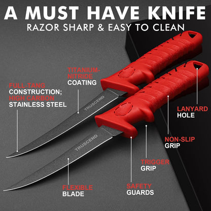 Boning Knife with Protective Sheath, Razor Sharp Stainless Steel Chef Knives for Boning Filleting Trimming Skinning, Kitchen Cutlery with Ergonomic Anti-slip Handle